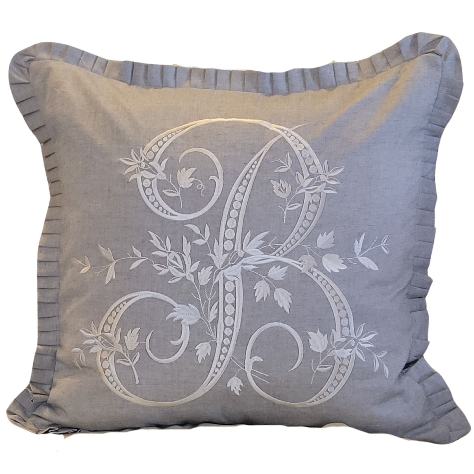 French Monogram B - Gray Cushion Cover