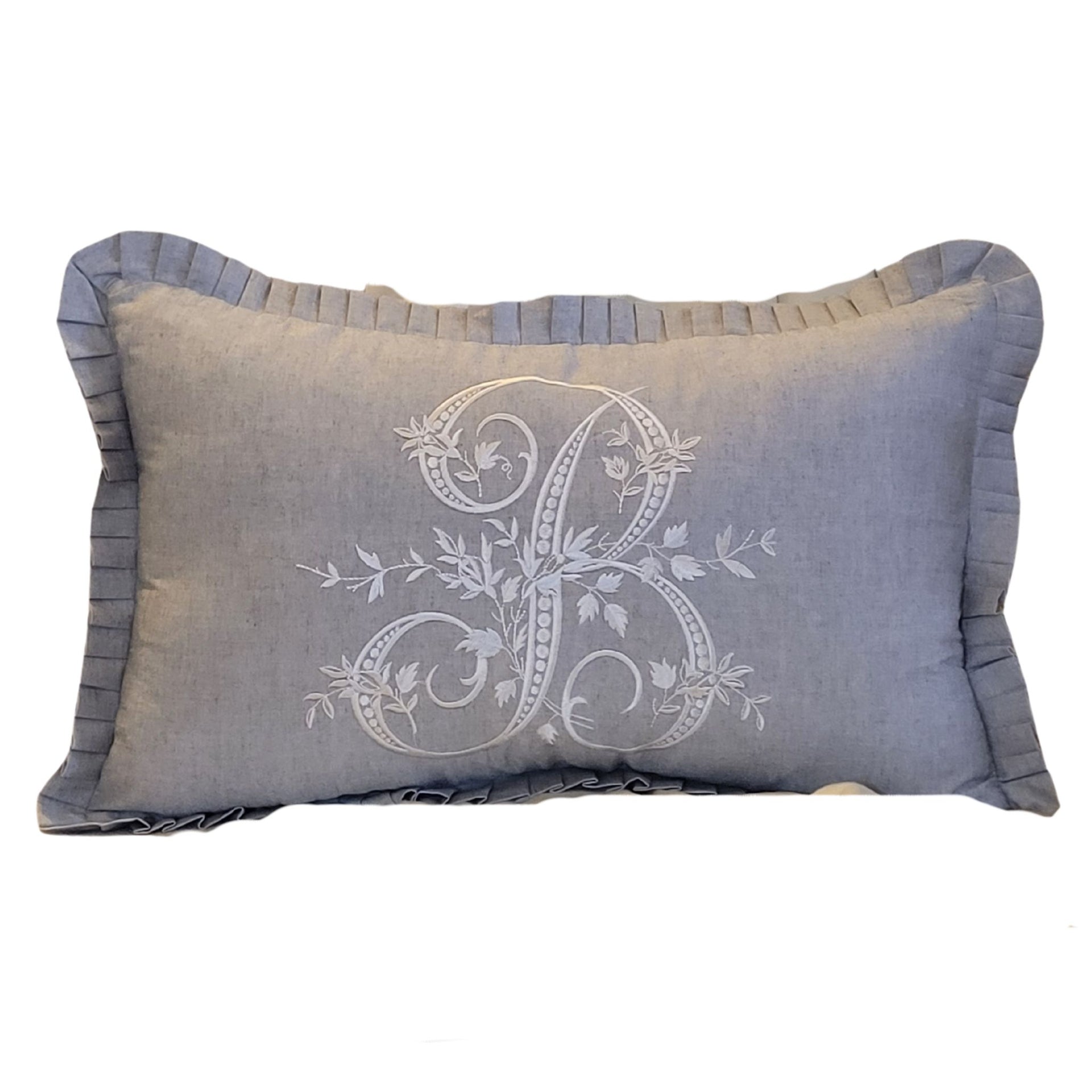 French Monogrammed Embroidered Lumbar Cushion Cover B | 30x50cm