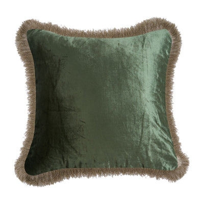 Moss Velvet Fringe - Cushion Cover