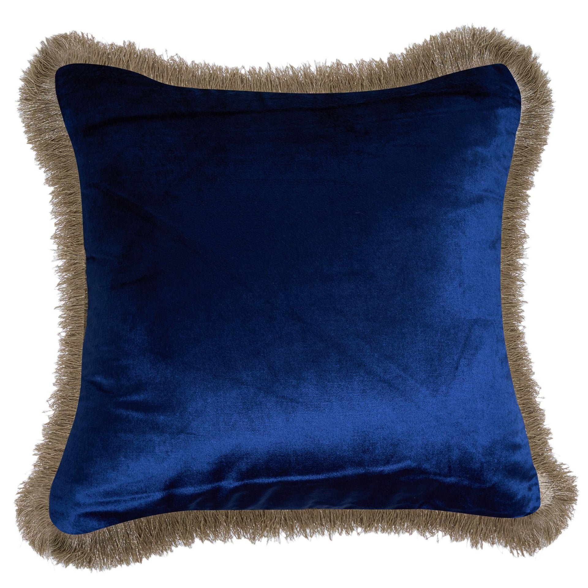Sapphire Velvet Fringe - Cushion Cover