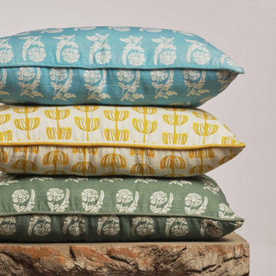 Green Carnation Decorative Cushion Cover | 50cm x 50cm Green Floral Cushion