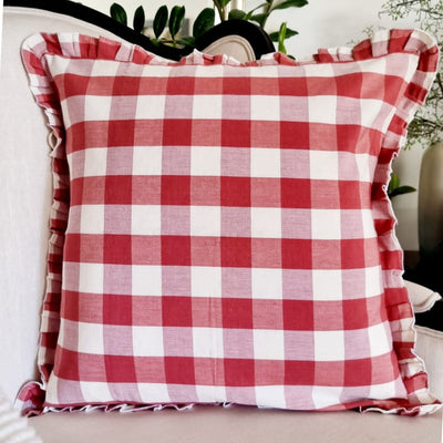 Varca Red Checkered Cushion Cover | 60cm x 60cm Decorative Red Cushion