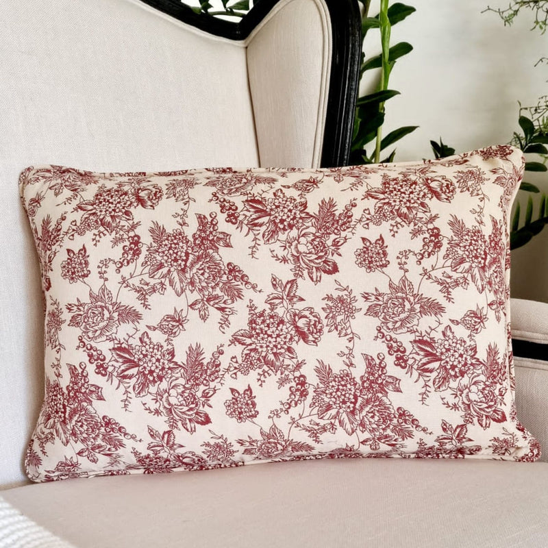 French Toile Ruby Lumbar Cushion Cover with insert