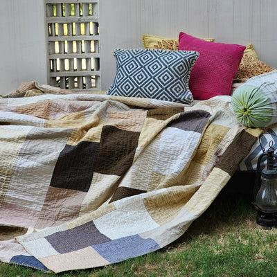 Latte Patchwork Bedspread | Country Cotton Coverlet in 220x270cm