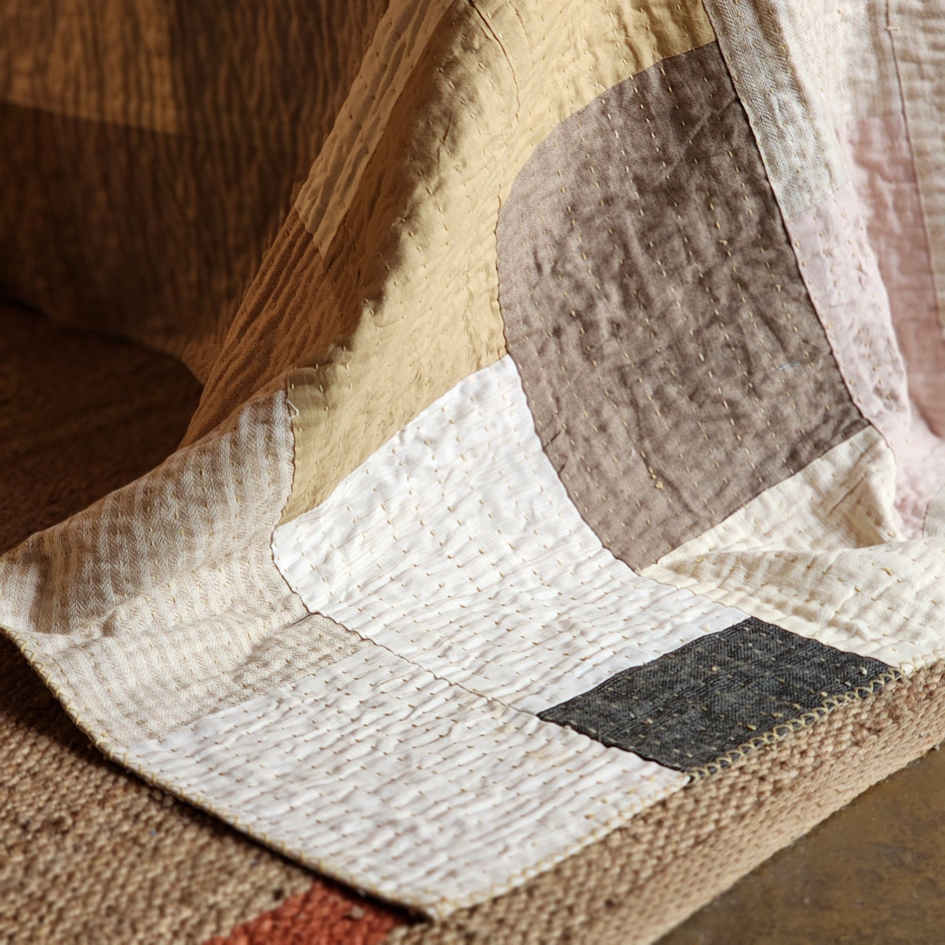 Latte Patchwork Bedspread | Country Cotton Coverlet in 220x270cm