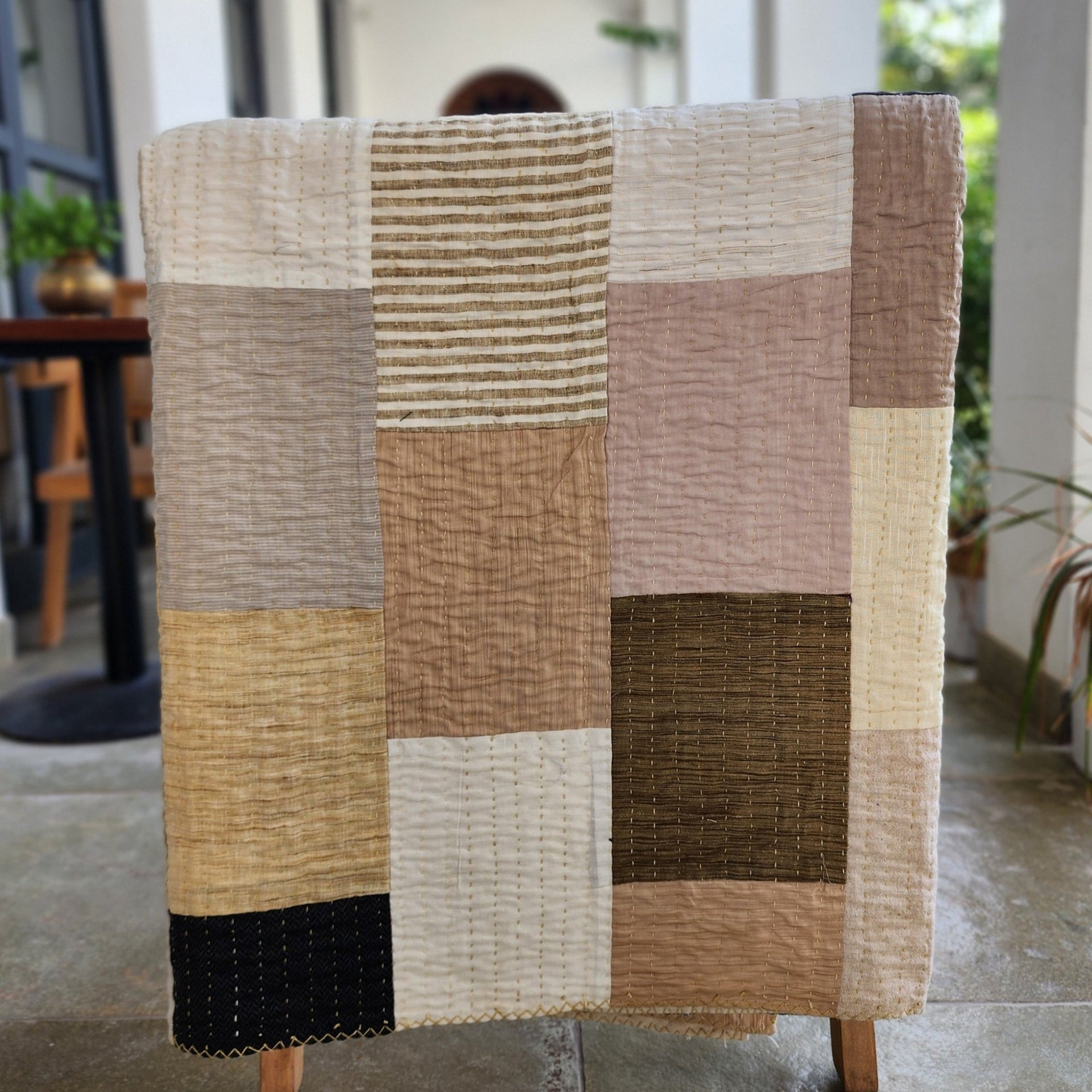 Latte Patchwork Bedspread | Country Cotton Coverlet in 220x270cm