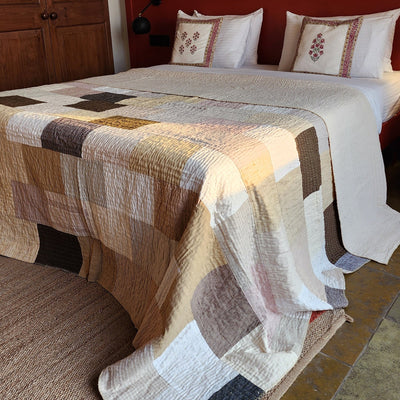 Latte Patchwork Bedspread | Country Cotton Coverlet in 220x270cm