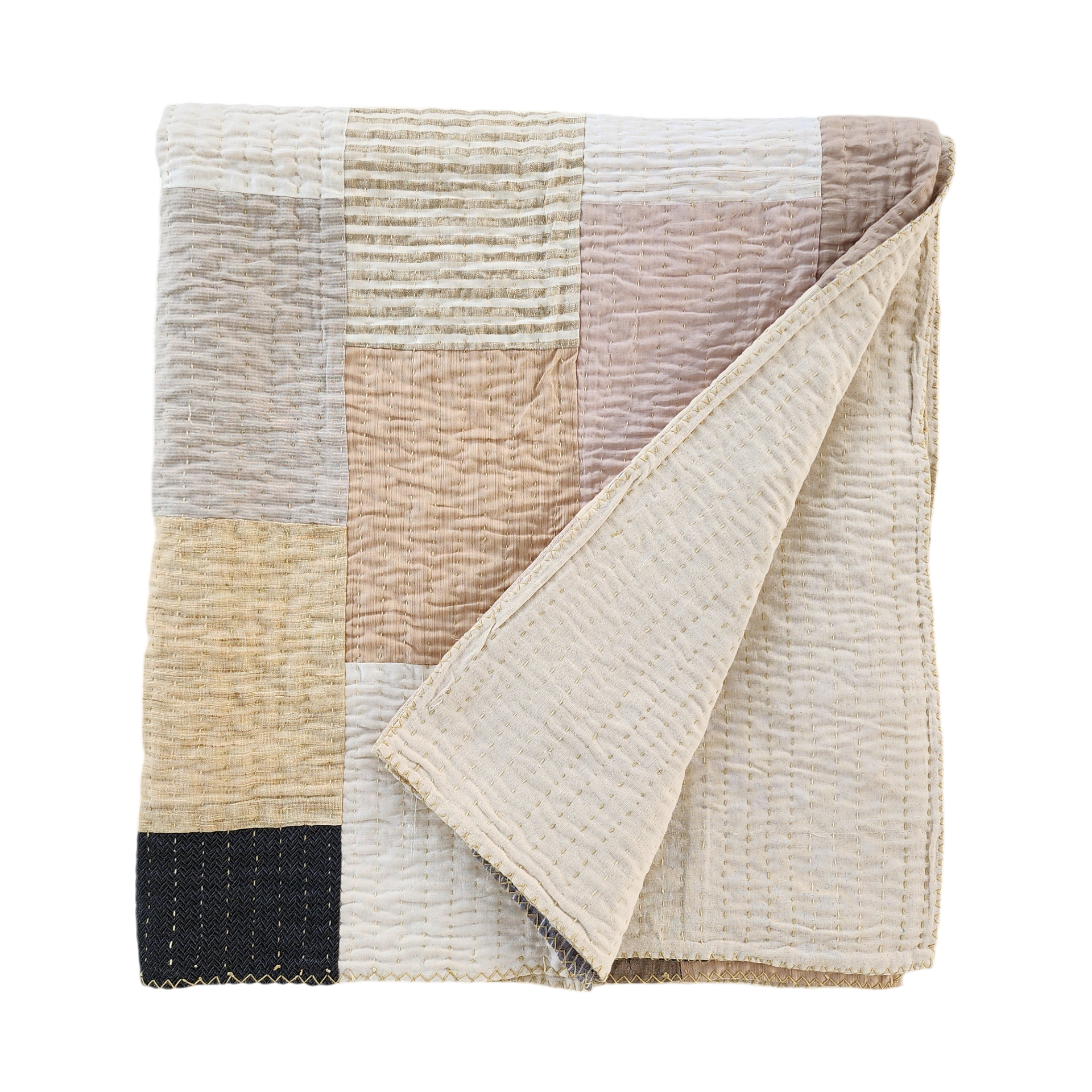 Latte Patchwork Bedspread | Country Cotton Coverlet in 220x270cm