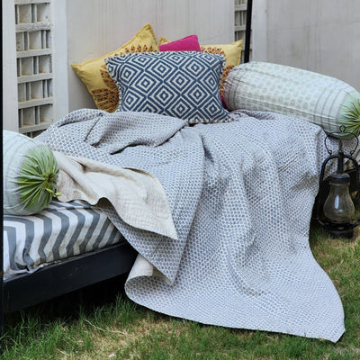 Forget Me Not Block Print Quilt | Vintage Floral Bedspread in 220x270cm Cotton