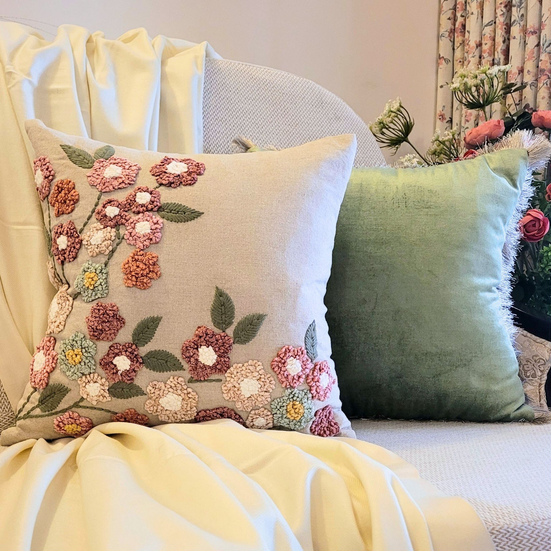 Moss Velvet Fringe - Cushion Cover