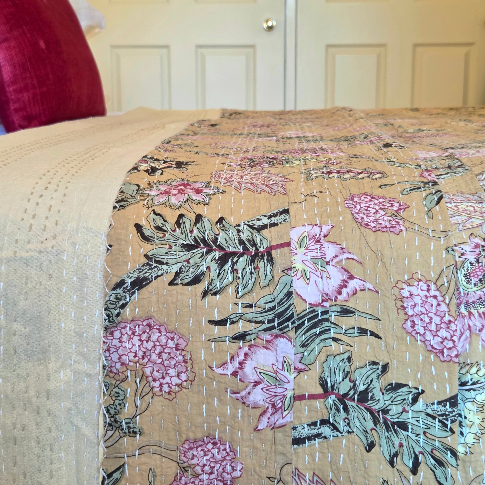 Summer Bloom Kantha Bedspread
