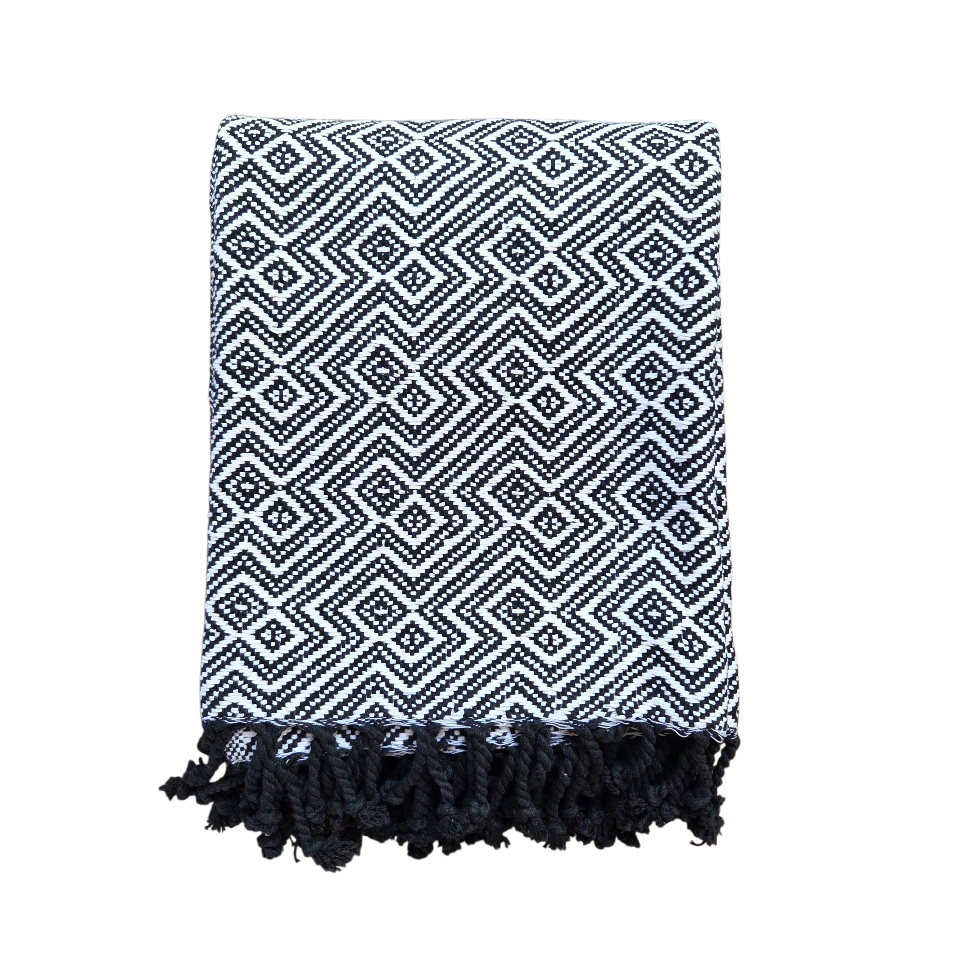 Black and White Geometrical Throw Rug | 120x170cm Throw Blanket