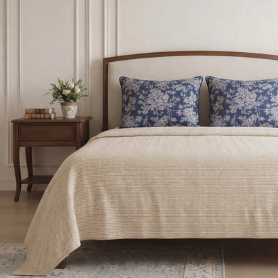 Belle Stripe Beige Kantha Bedspread | 220cm x 270cm