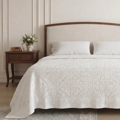 Homestead White Applique Bedcover | 220cm x 270cm