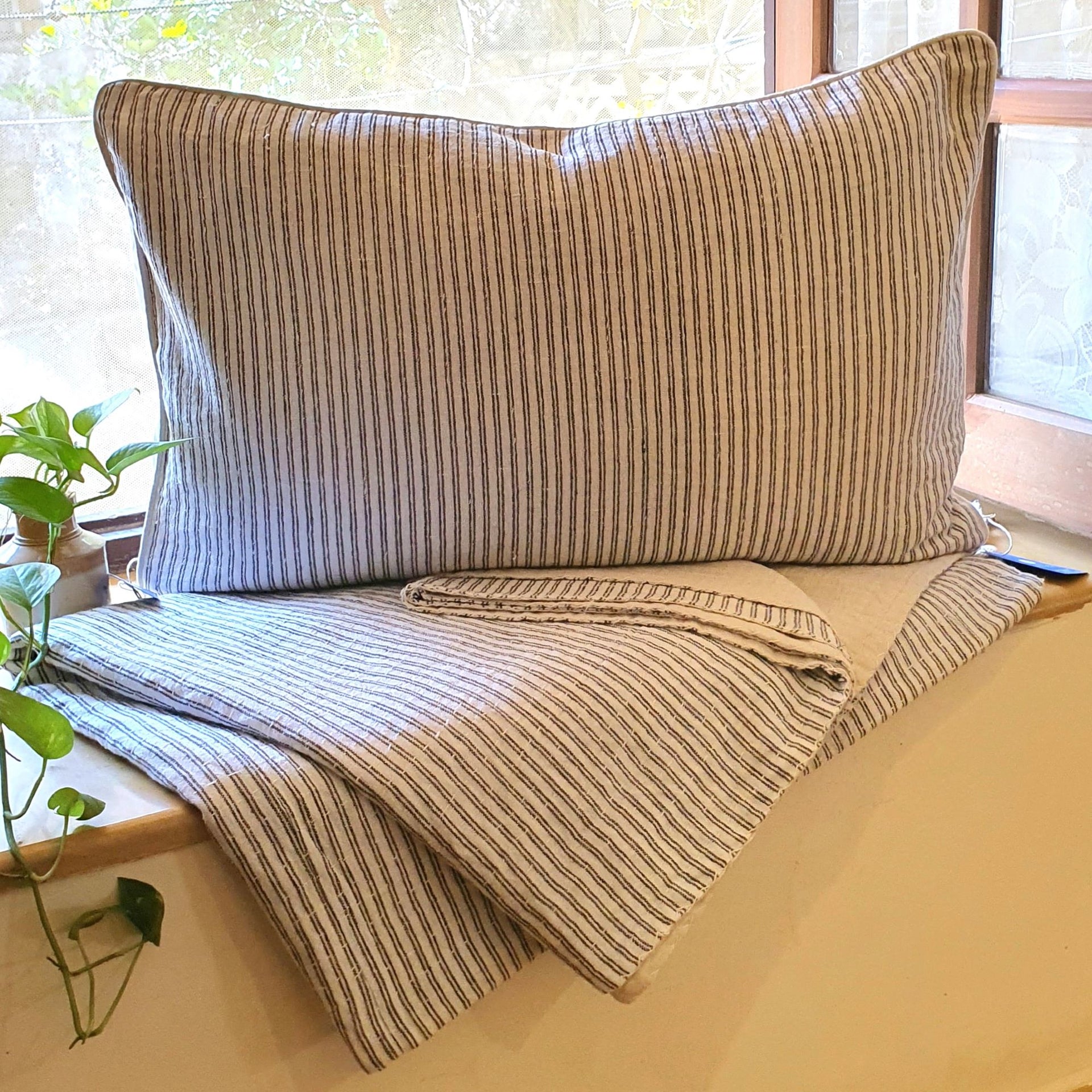 Belle Stripe Monochrome Kantha Pillowcase Set | 48cm x 73cm