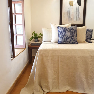 Belle Stripe Beige Kantha Bedspread  | 220cm x 270cm
