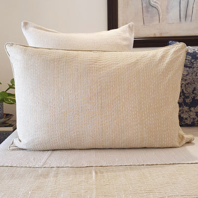 Belle Stripe Beige Kantha Stitch Zippered Cotton Pillowcase | 48cm x 73cm