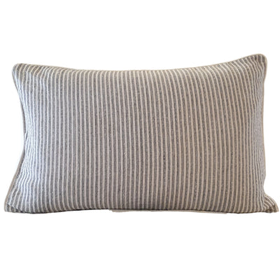 Belle Stripe Monochrome Kantha Stitch Zippered Cotton Pillowcase | 48cm x 73cm