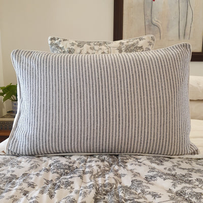 Belle Stripe Monochrome Kantha Stitch Zippered Cotton Pillowcase | 48cm x 73cm