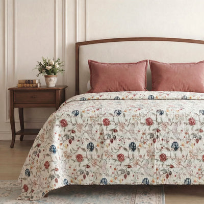 Berries Kantha Bedspread | Green Bedspreads 220x270 cm – 100% Cotton