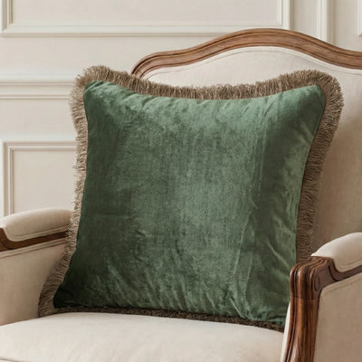 Moss Velvet Fringe - Cushion Cover