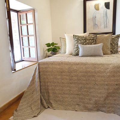 Jaipur Kantha Coverlet | Lightweight 220x270cm Summer Bedspread