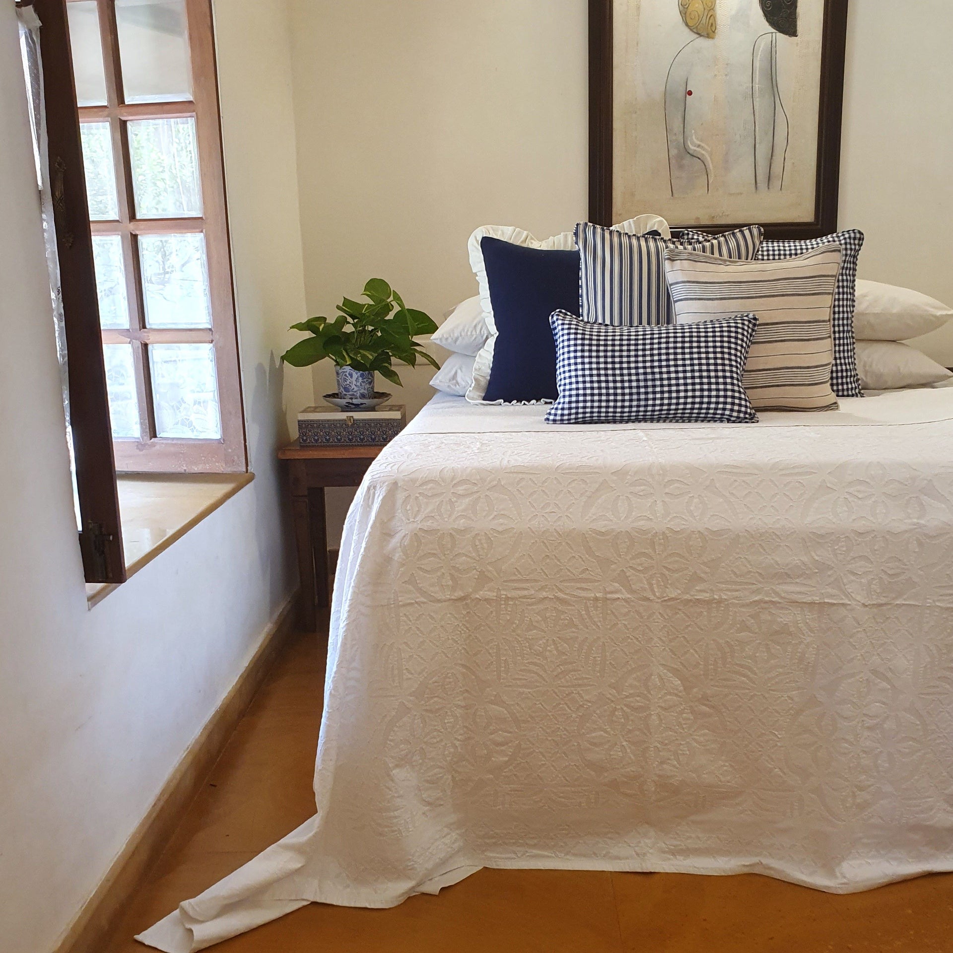 Homestead White Applique Bedcover | 220cm x 270cm