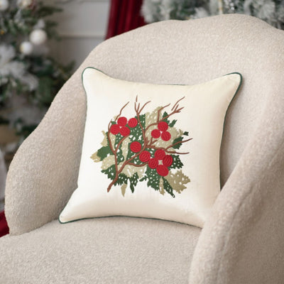 Holly Flower - Embroidered Cushion Cover |  45x45 cm