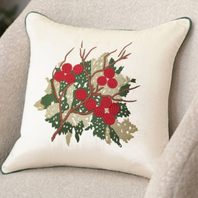 Holly Flower - Embroidered Cushion Cover |  45x45 cm