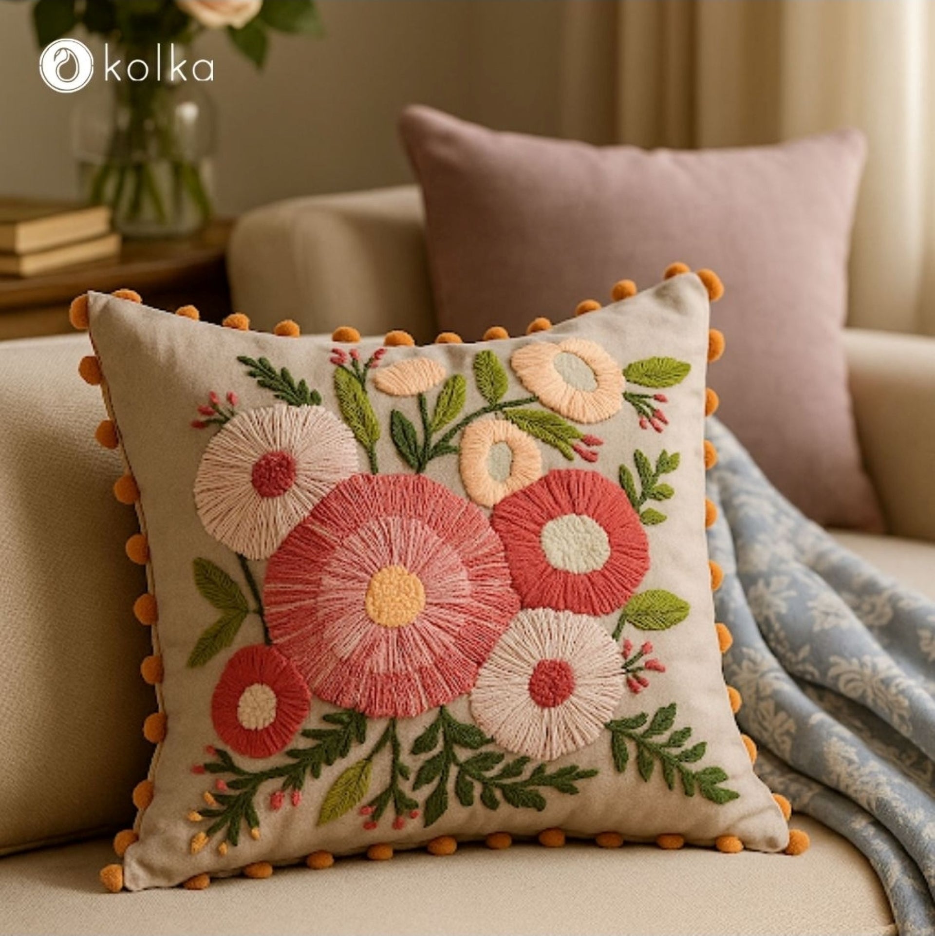 Poppy Embroidered - Cushion Cover