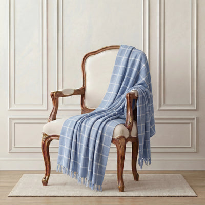 Maison Blue Checkered Throw Rug | 120x170cm Blue Handloom Blanket