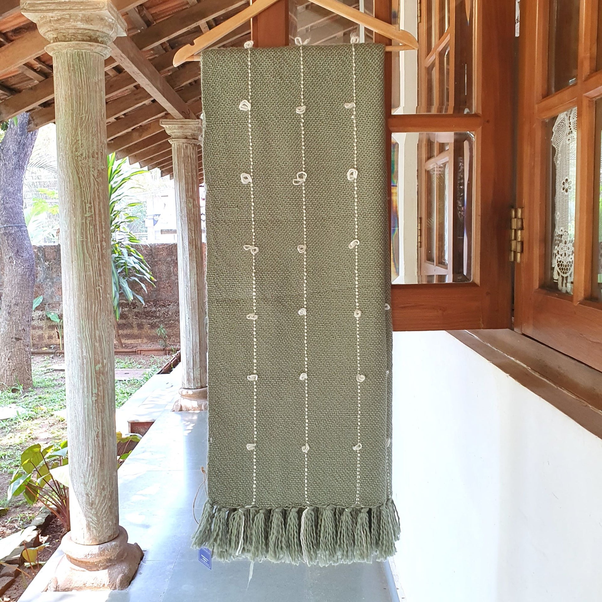 Provence Chic Handmade Green Cotton Throw |120x170cm Luxury Blanket