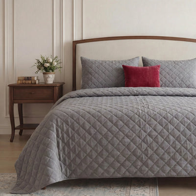 Shadow Diamond Stitched Bedspread Set 240x260 cm – 100% Cotton