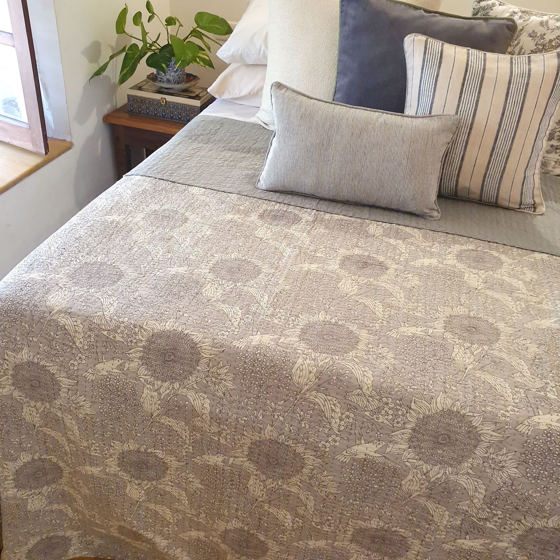 Sunflower Kantha Bedspread | 220cm x 270cm