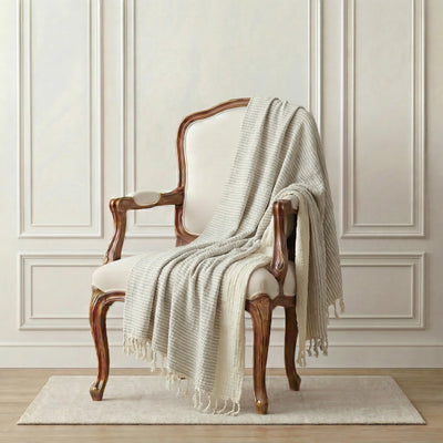 Parisian Elegance Light Grey Handmade Throw | 120x170cm Large Cotton Throw