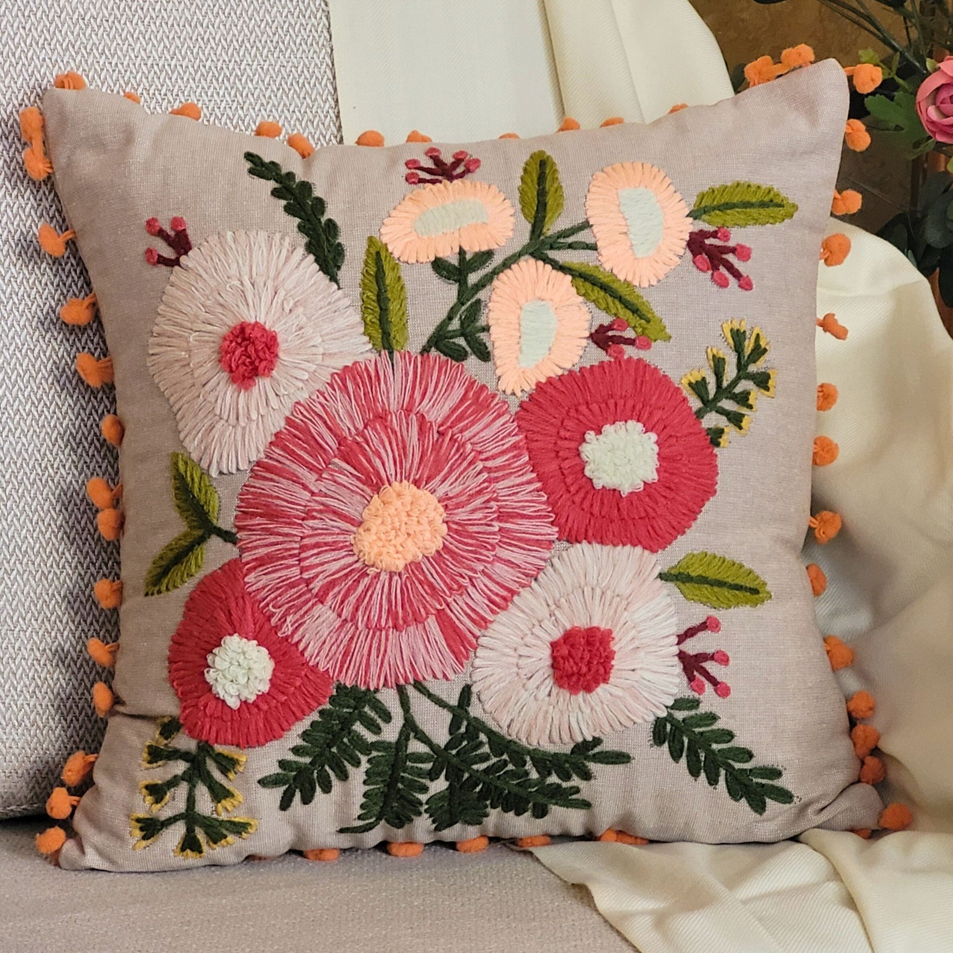 Poppy Embroidered - Cushion Cover