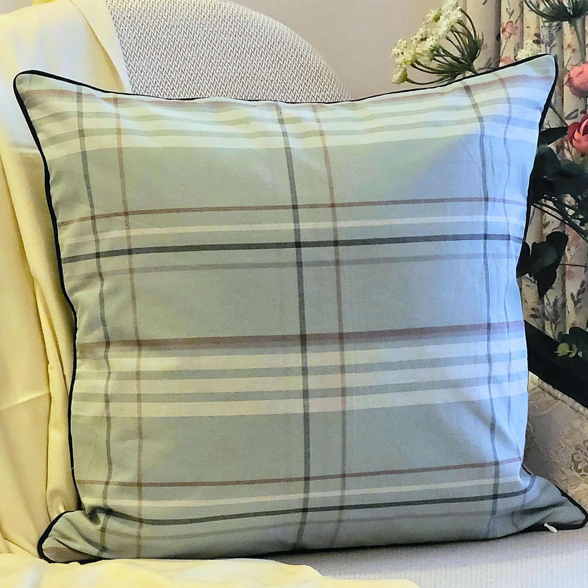 Ash Green Check - Cushion Cover
