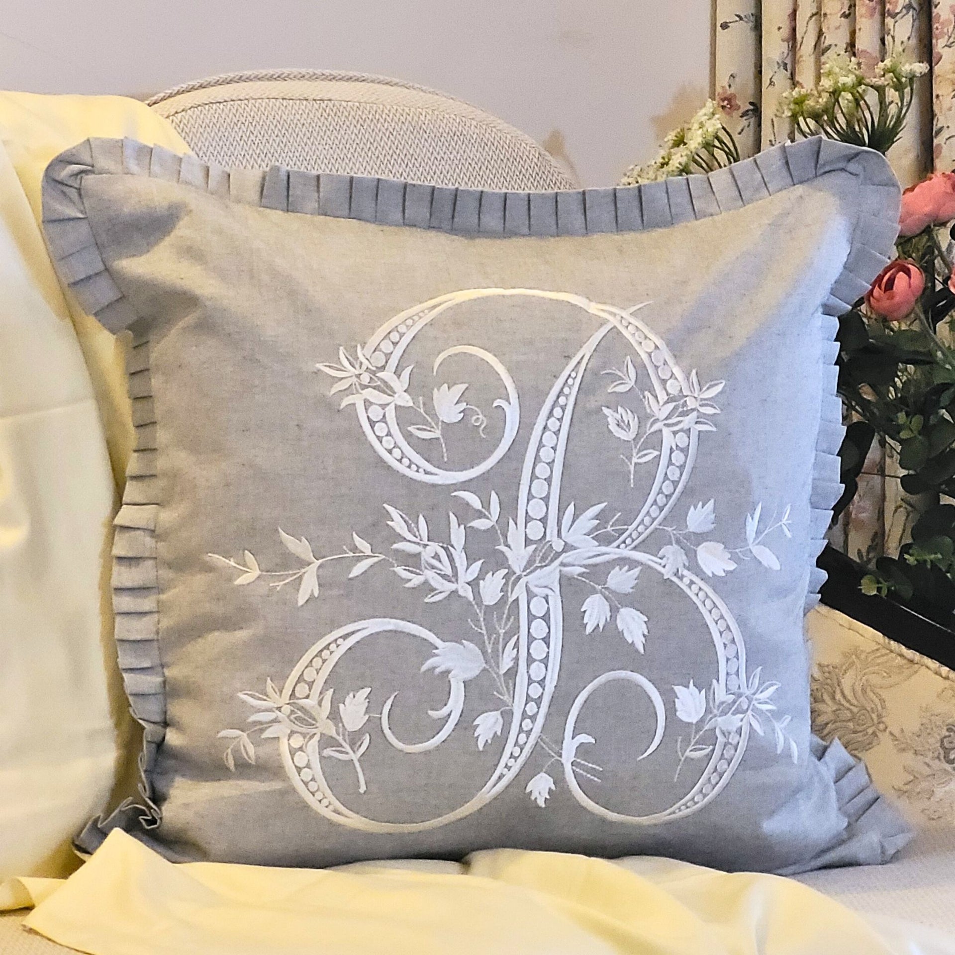 French Monogram B - Gray Cushion Cover