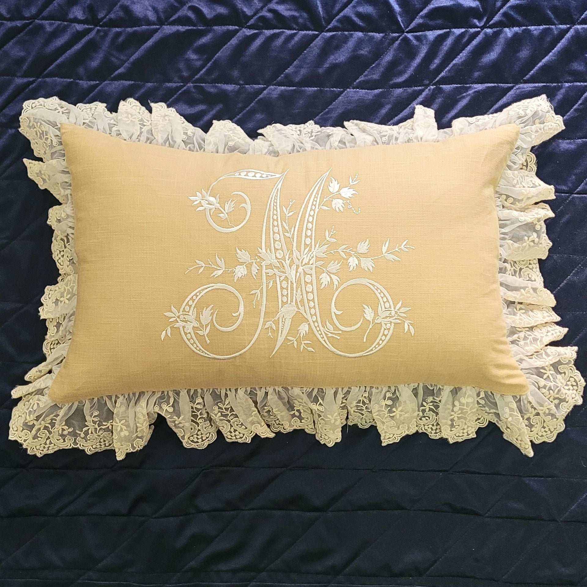 Lumbar Cushion Cover - Beige French Monogram M
