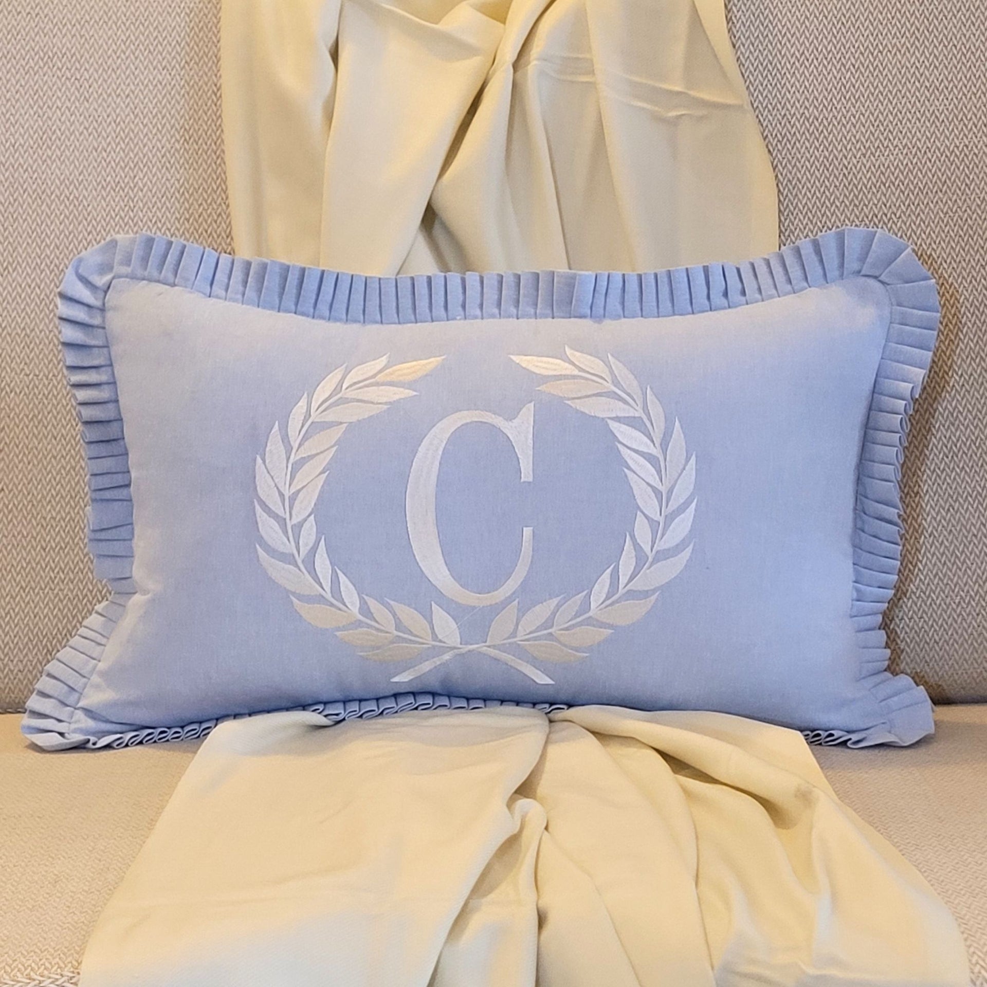Lumbar Cushion Cover - Blue French Monogram C