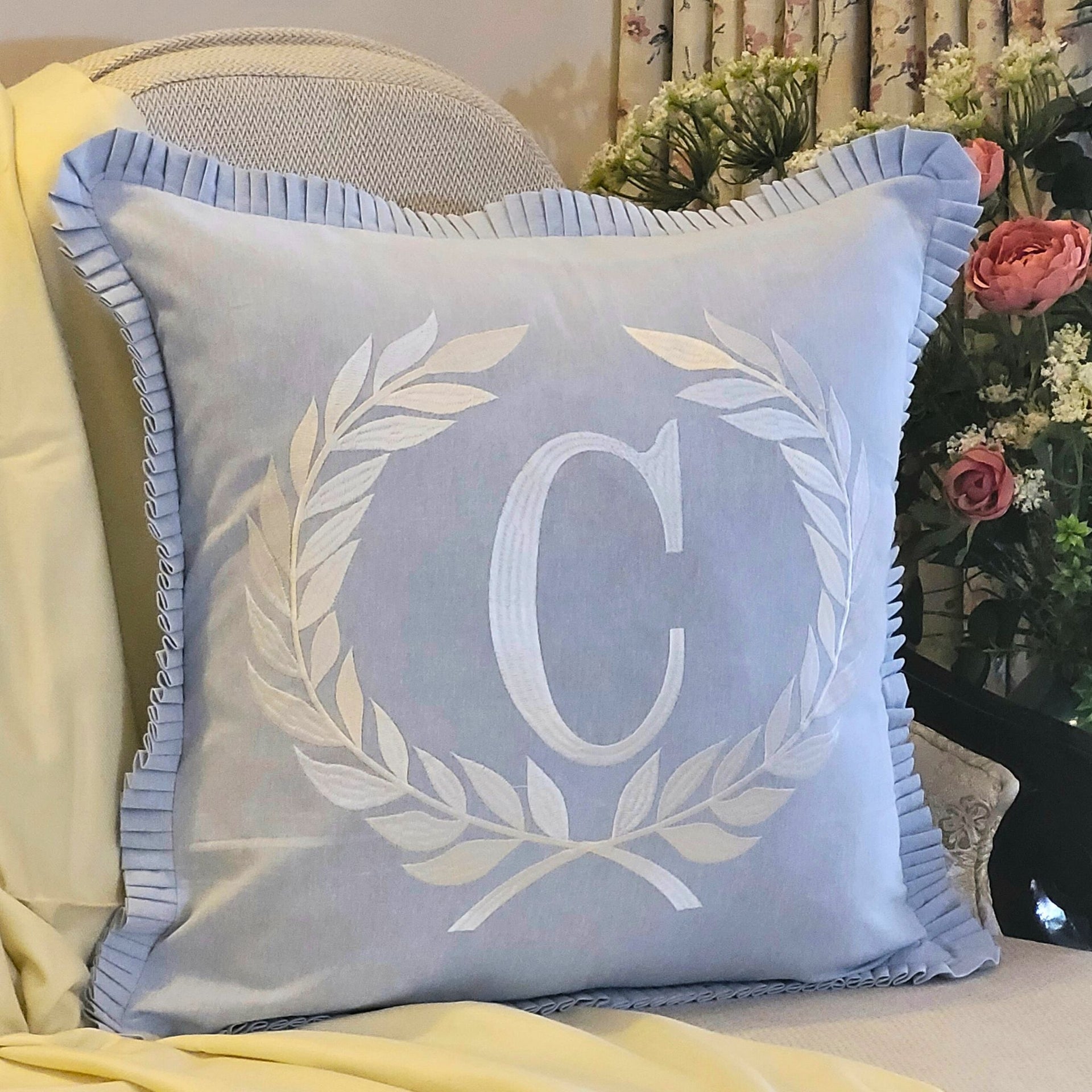 French Monogram C | Monogram Cushion Cover 50x50 cm – 100 % Natural Cotton