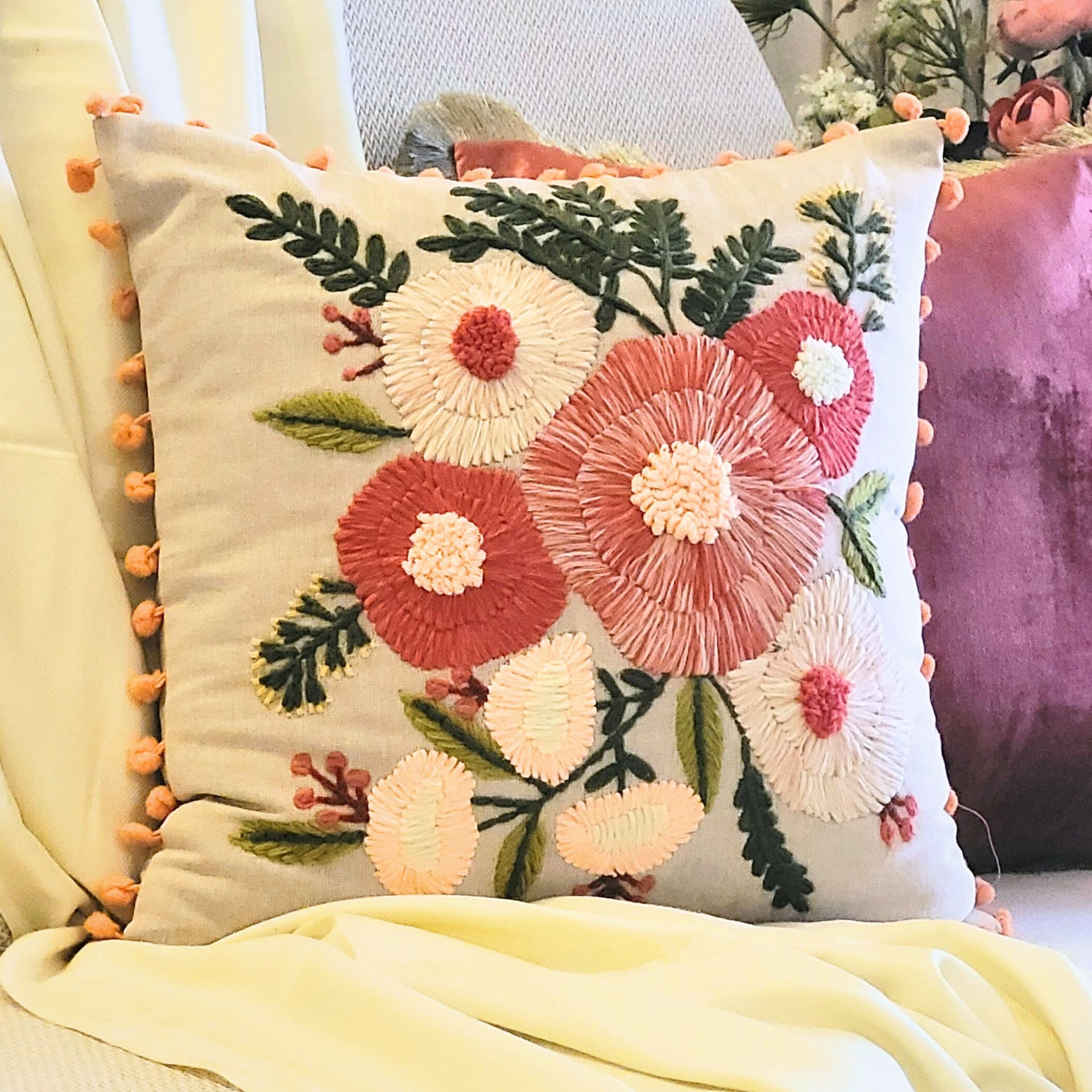 Poppy Embroidered - Cushion Cover
