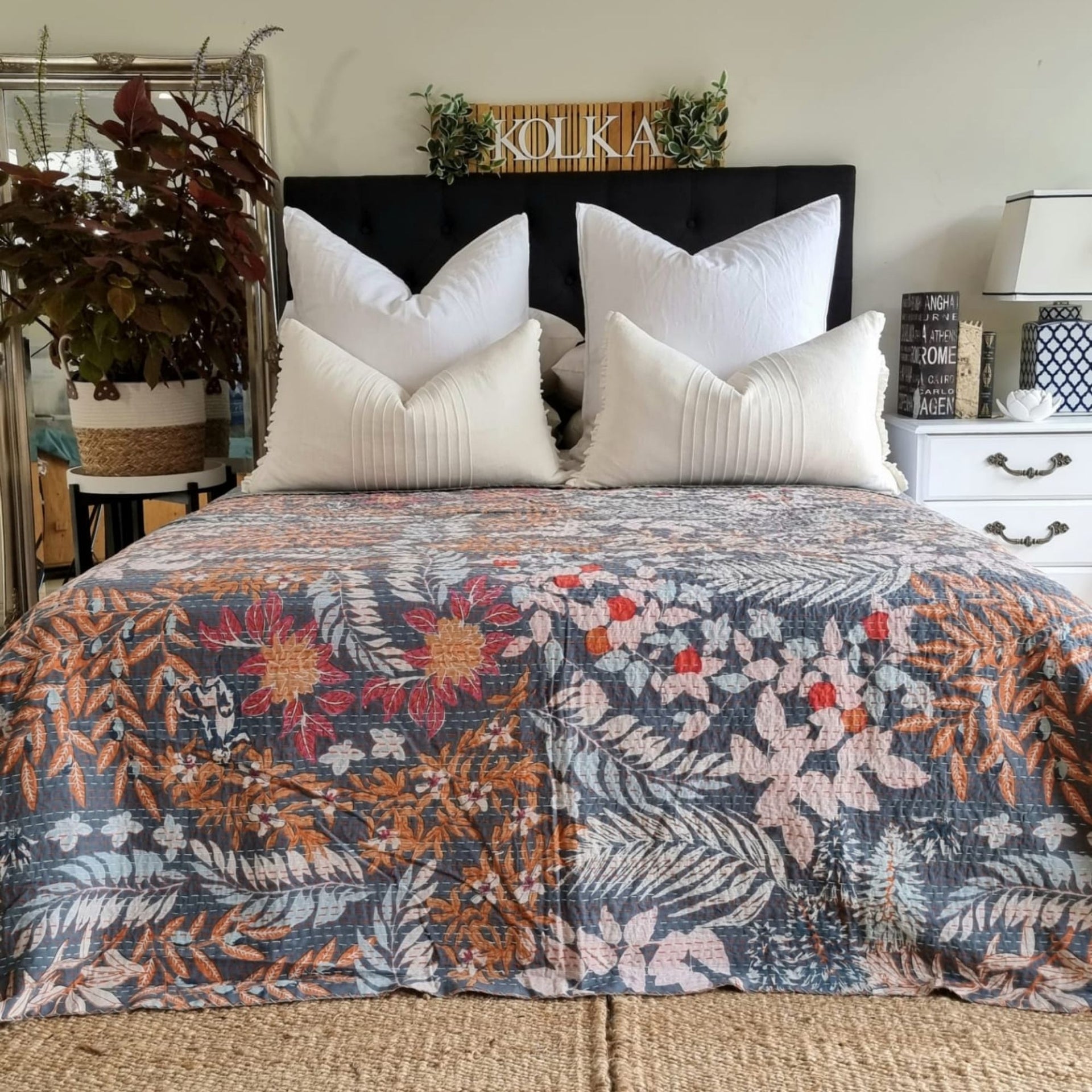 Autumn Garden Kantha Bedspread | 220cm x 270cm