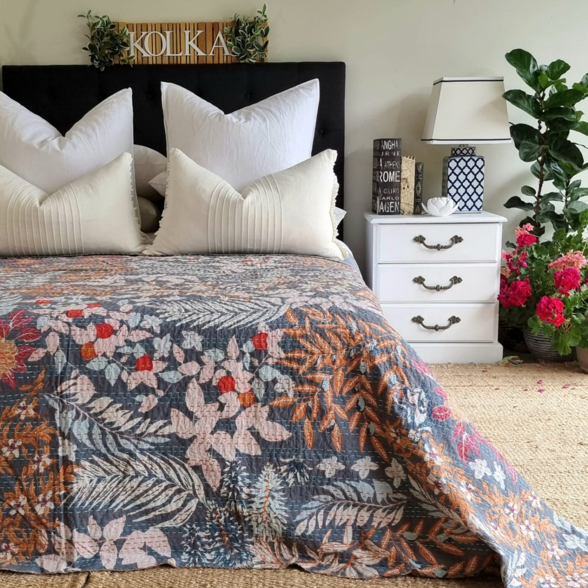 Autumn Garden Kantha Bedspread | 220cm x 270cm
