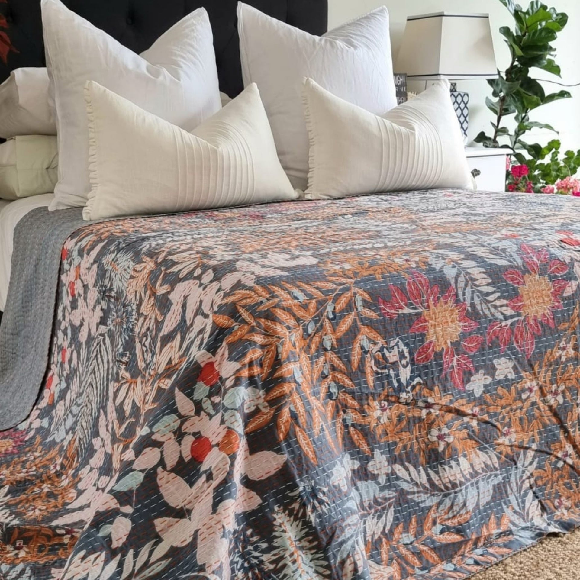 Autumn Garden Kantha Bedspread | 220cm x 270cm