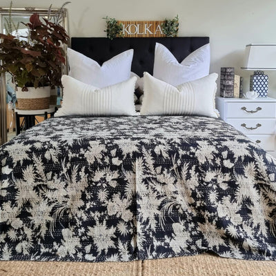 Black Rose Kantha Bedspread  | 220cm x 270cm