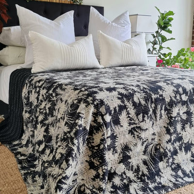 Black Rose Kantha Bedspread  | 220cm x 270cm