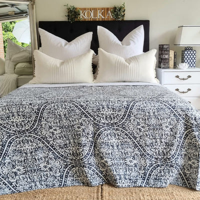 Boho Blue Kantha Bedspread | 220cm x 270cm