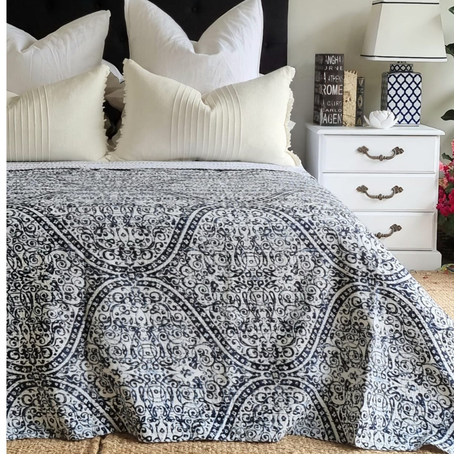 Boho Blue Kantha Bedspread | 220cm x 270cm