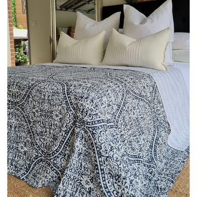 Boho Blue Kantha Bedspread | 220cm x 270cm